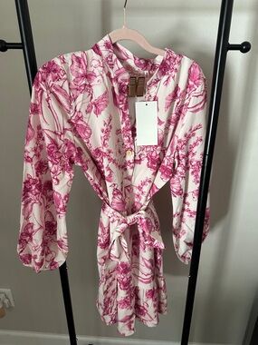 Zara White Dress with Pink Floral Print